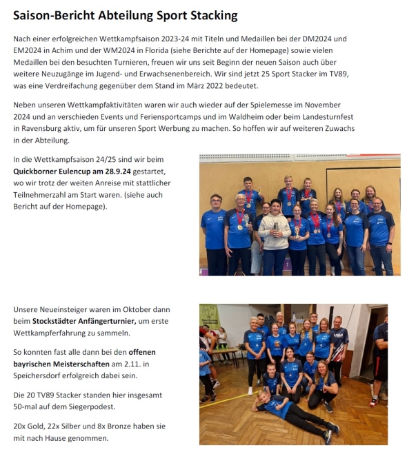 Saison Bericht Abteilung Sport Stacking 1